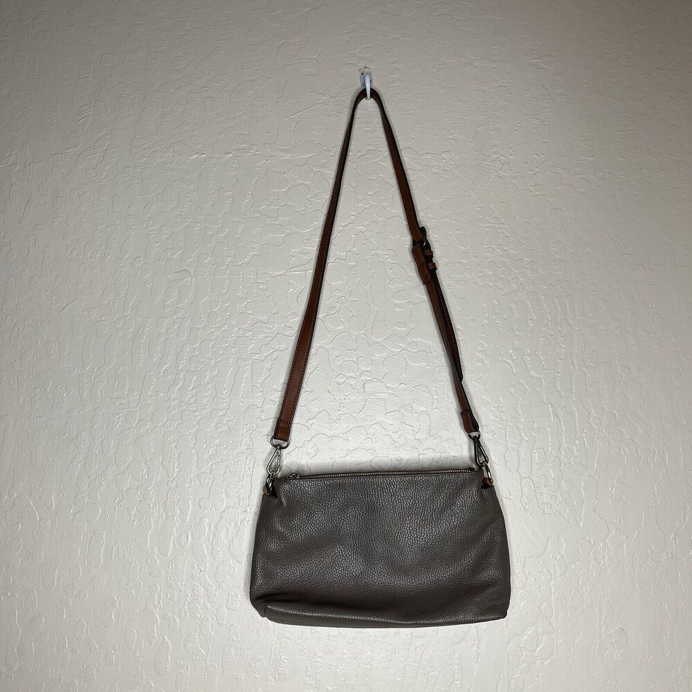 Valentina Handbag Gray Leather Shoulder Crossbody Bag Made In Italy 12x8